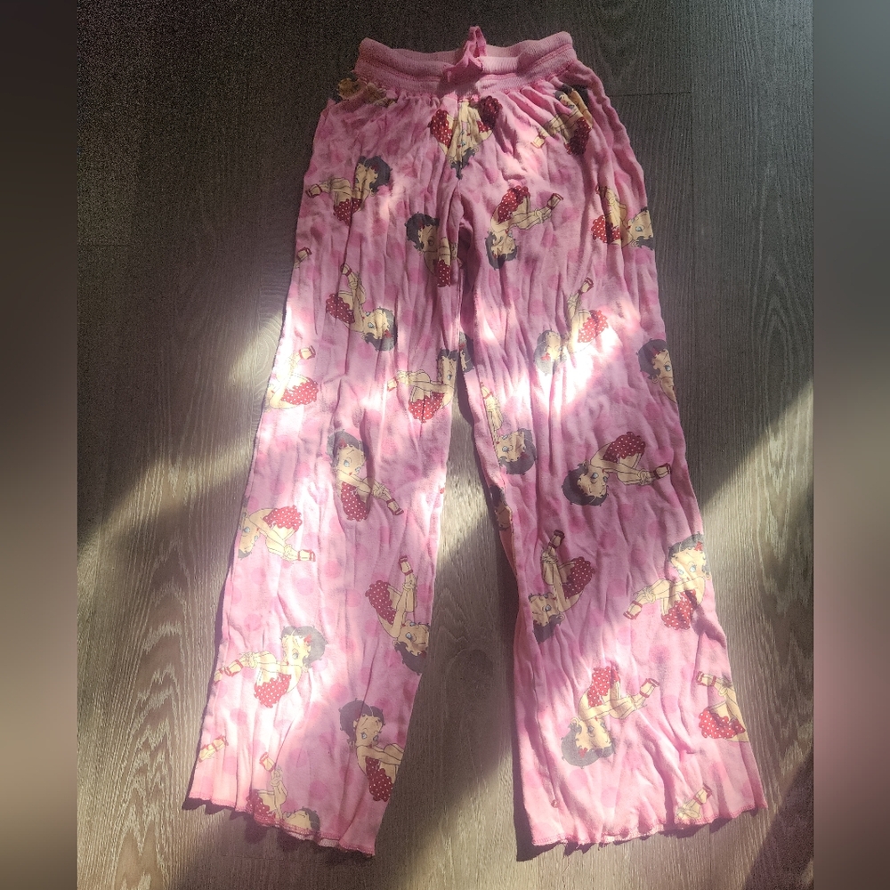 Vintage XS Betty boop flared sweats pajama bottoms pink 2000s